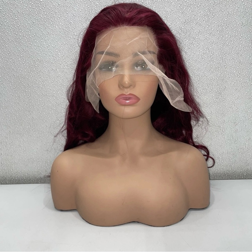 30in Burgundy 13x6 Lace Front Human Hair Body Wave Wig - Picture 2 of 11